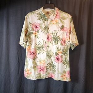 Pussers West Indies Mens Silk Cotton Tropical Floral Short Sleeve Button Shirt M